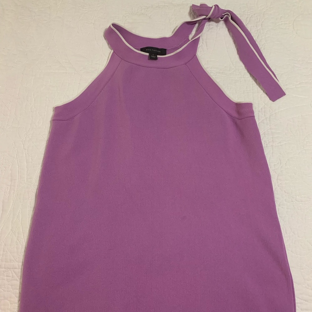 Ann Taylor lavender tie neck sweater shell S